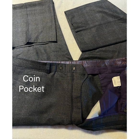 Ted Baker 50XL 42x31 Charcoal Gray Purple Plaid Flannel Men's Designer Suit - Picture 7 of 16